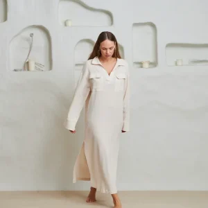Aire Crinkled Gauze Dress | Ecru