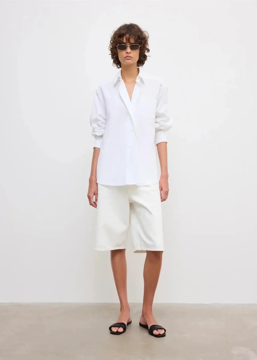 Asymmetric Linen Shirt White - Image 5