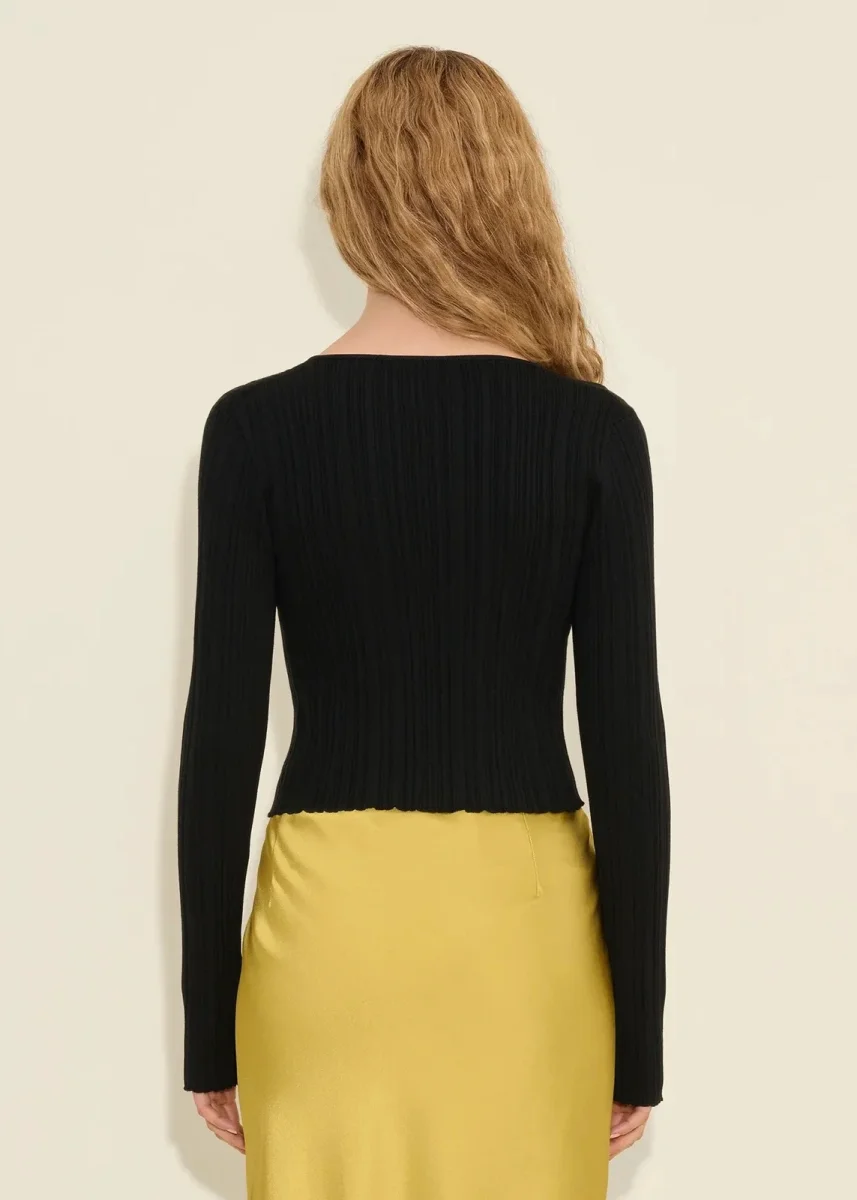 Uneven Rib Knit Cardigan Black - Image 5