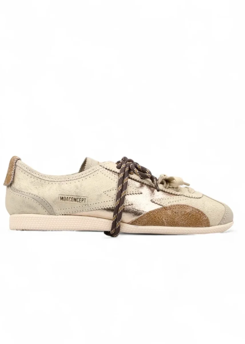 Sneaker Ikigai Crackle Beige Dettaglio Oro Laminato - Image 3